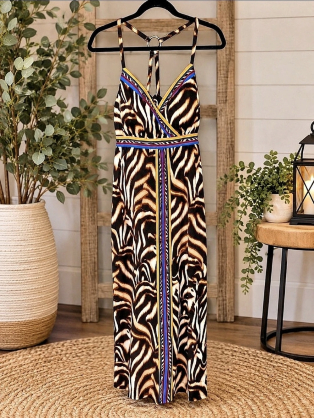 INC International Concepts Zebra Maxi Dress Black & Brown Large